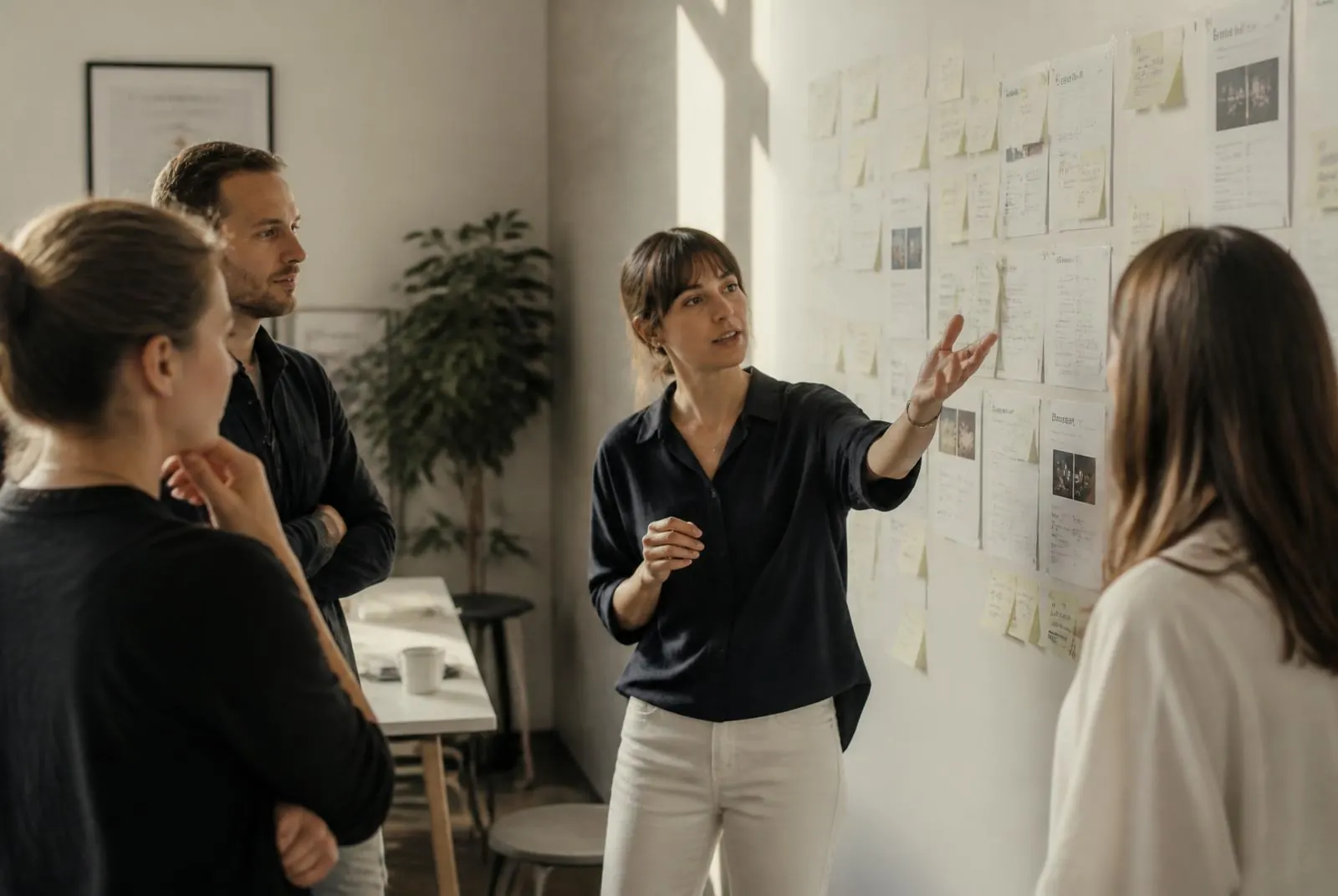 A group mapping decisions and workflows in a planning workshop