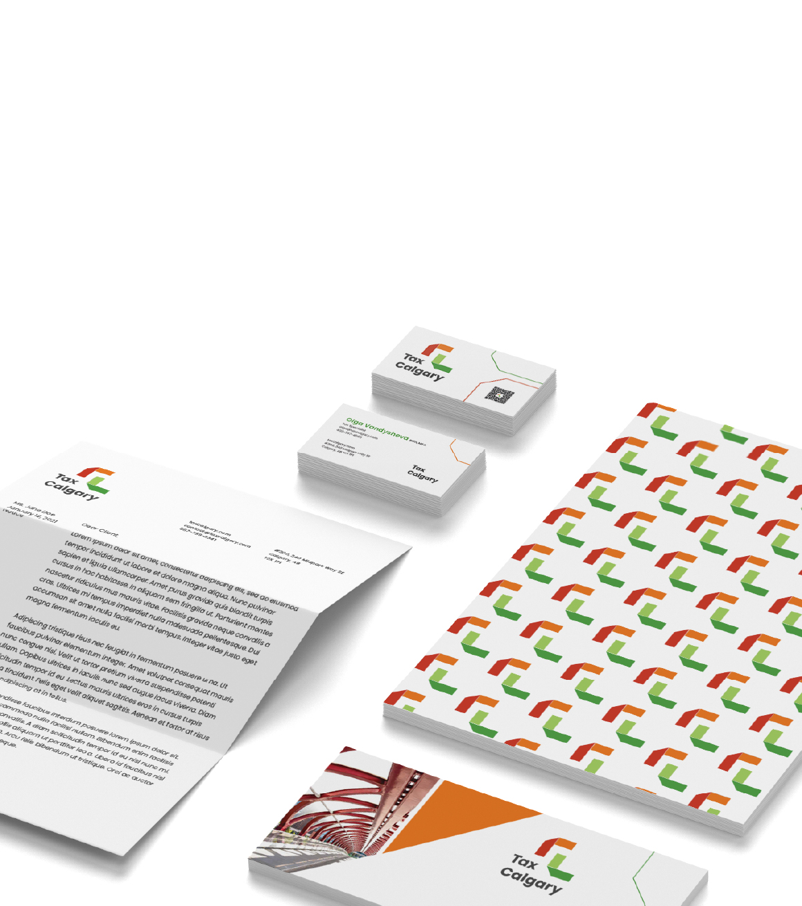 tax calgary brand identity letterhead and business cards mockups